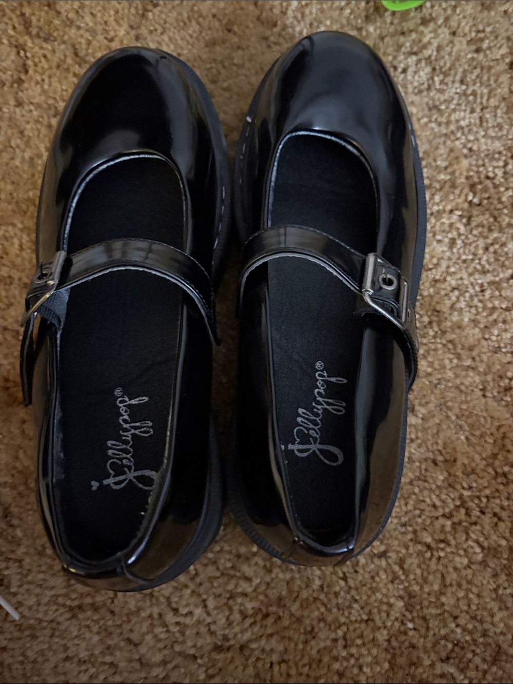 Jellypop Shiny Black Mary Jane Flats with Buckle